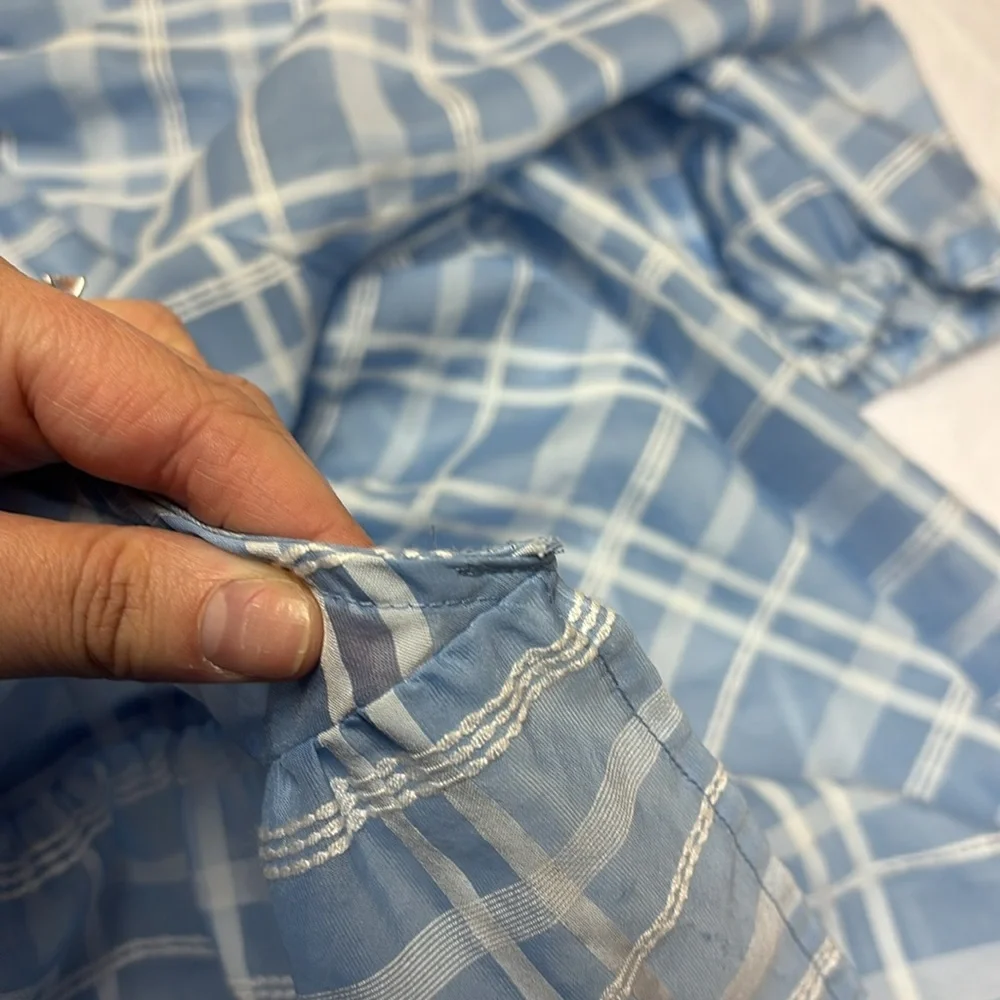 Blue Plaid V-Neck Blouse - Picture 6 of 6